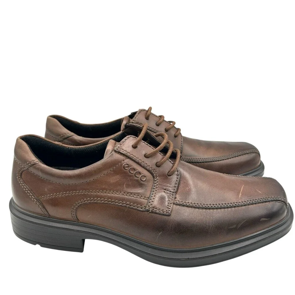 ECCO Men Brown Leather Derby Square Toe Lace Up Dress Shoes Comfort Size 40 US 6